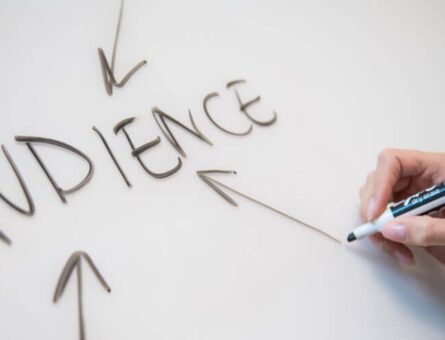 The word “Audience” written on a white board using a black marker. There’s a person drawing arrows pointing to the word.