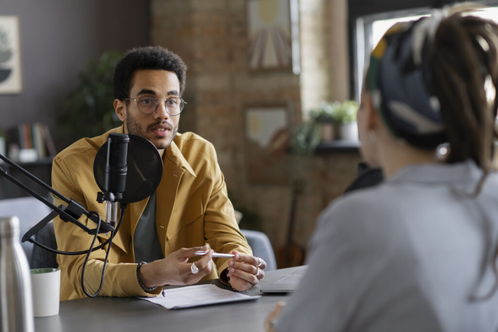 medium shot people making podcast